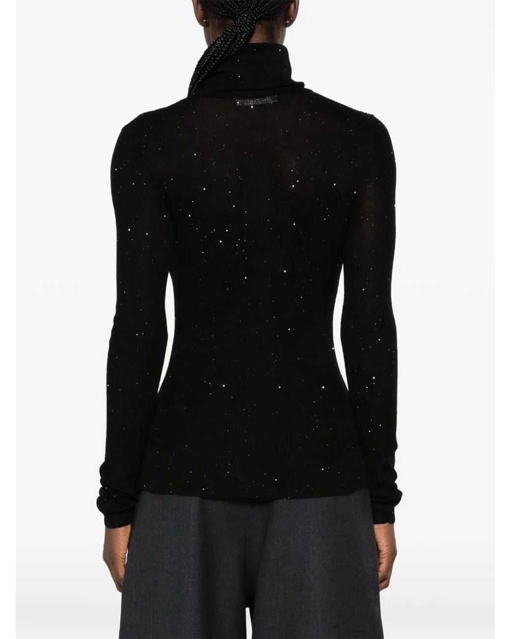 ELEH Black Sequin-Embellished Roll-Neck Sweater