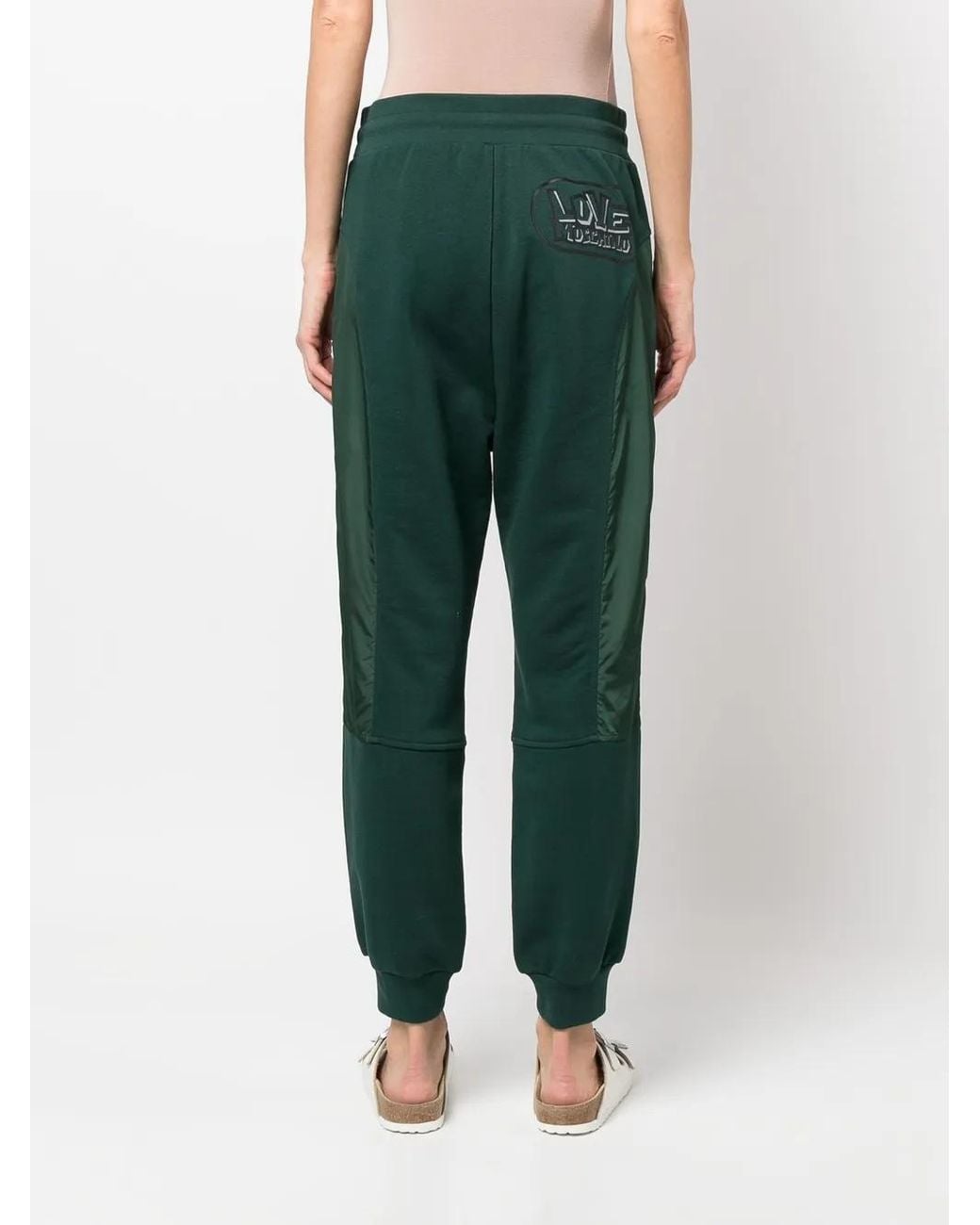 Love Moschino Green Panelled Logo-Print Track Pants