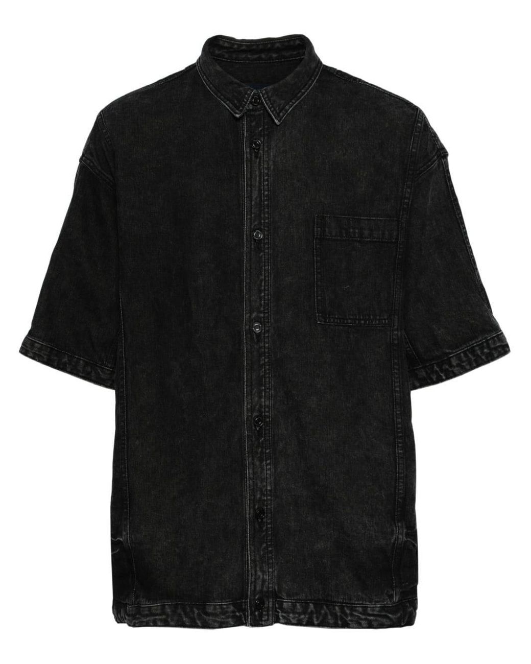 Juun.J drawstring-hood cotton-blend shirt - Black