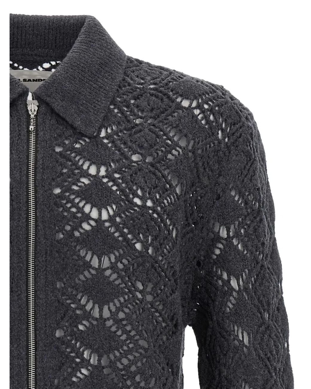 Jil Sander Black Perforated-Detail Zip-Front Cardigan for men