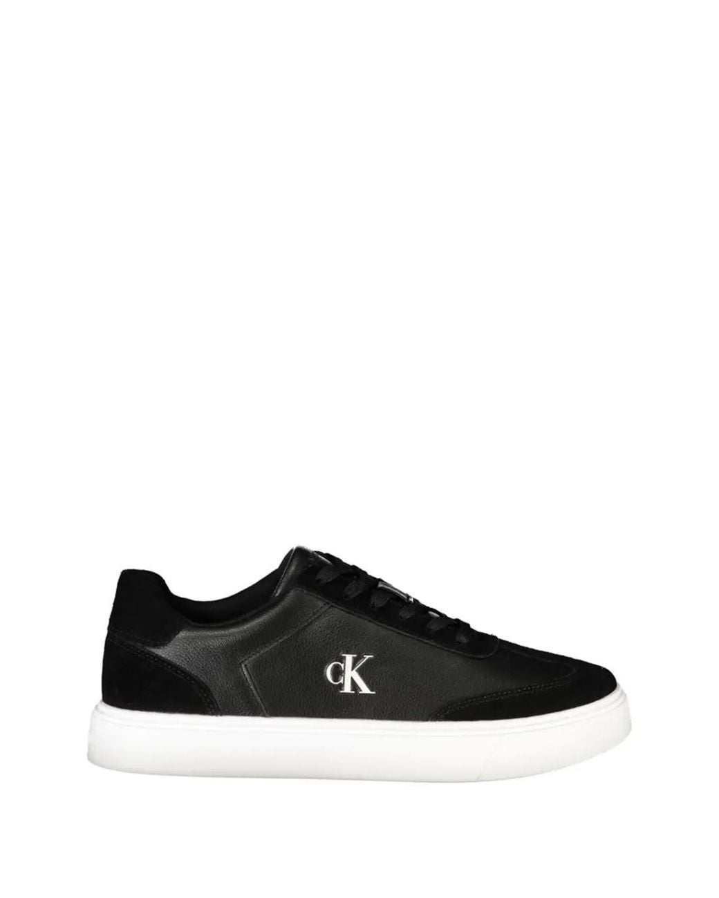 Calvin Klein Black Logo-Plaque Leather Sneakers for men
