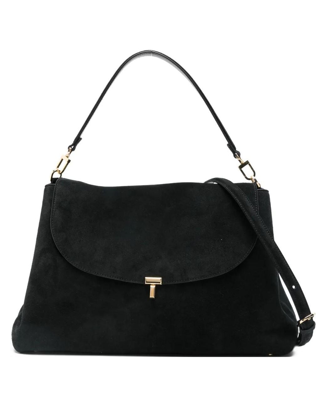 Totême Black T-Lock Suede Satchel Bag