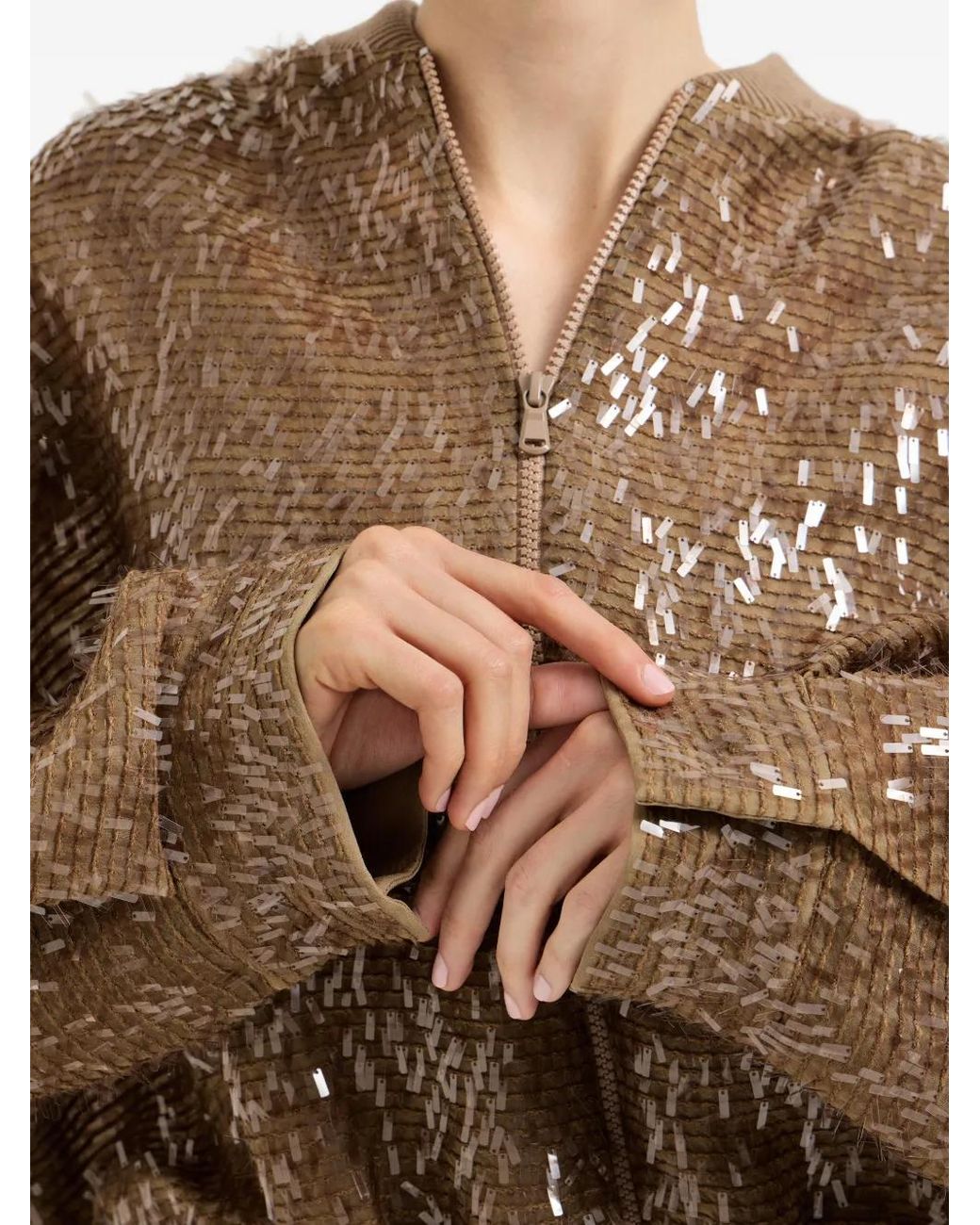 Brunello Cucinelli Brown Silk Bomber Jacket
