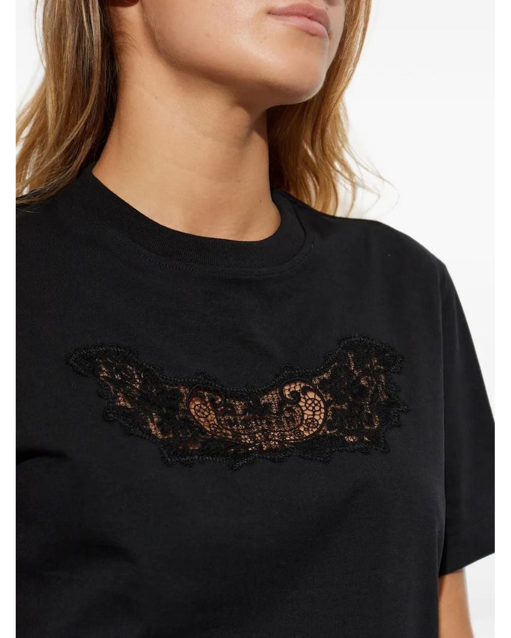 McQueen Black Lace-Patchwork T-Shirt