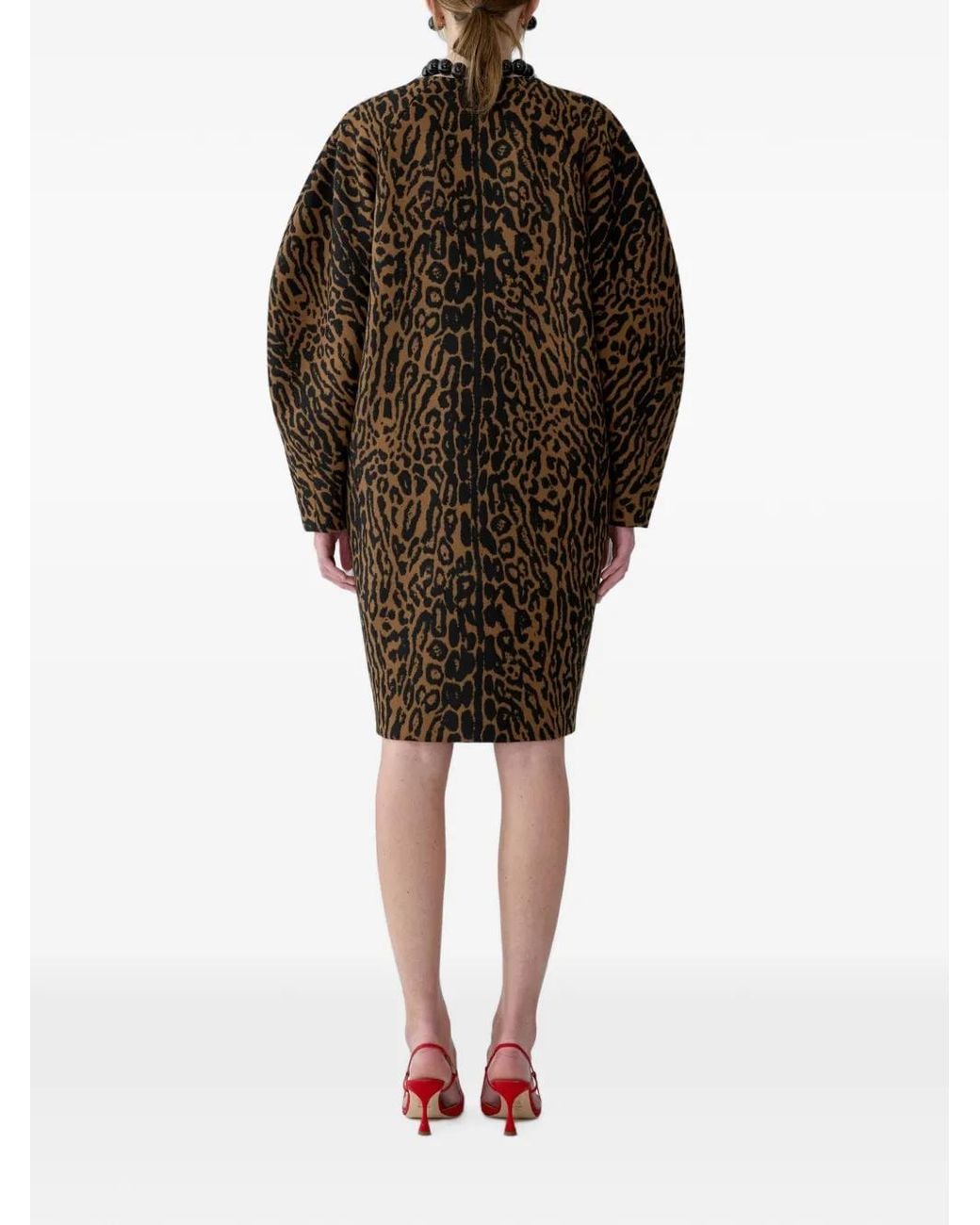 Carolina Herrera Black Leopard-Jacquard Cocoon Coat