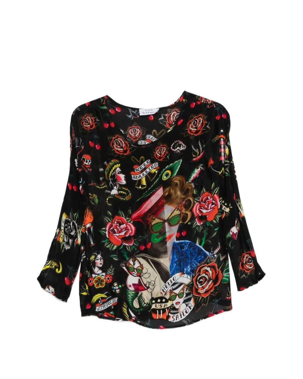 The Artistylist Black Old School Graphic-Print Blouse
