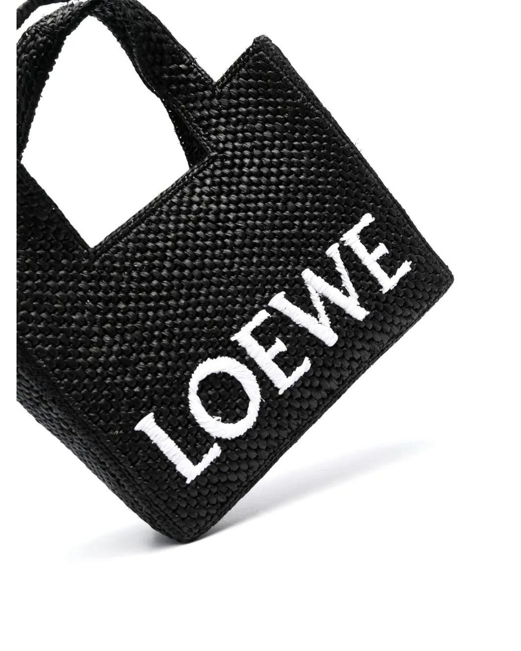 Loewe Black Font Small Raffia Tote Bag