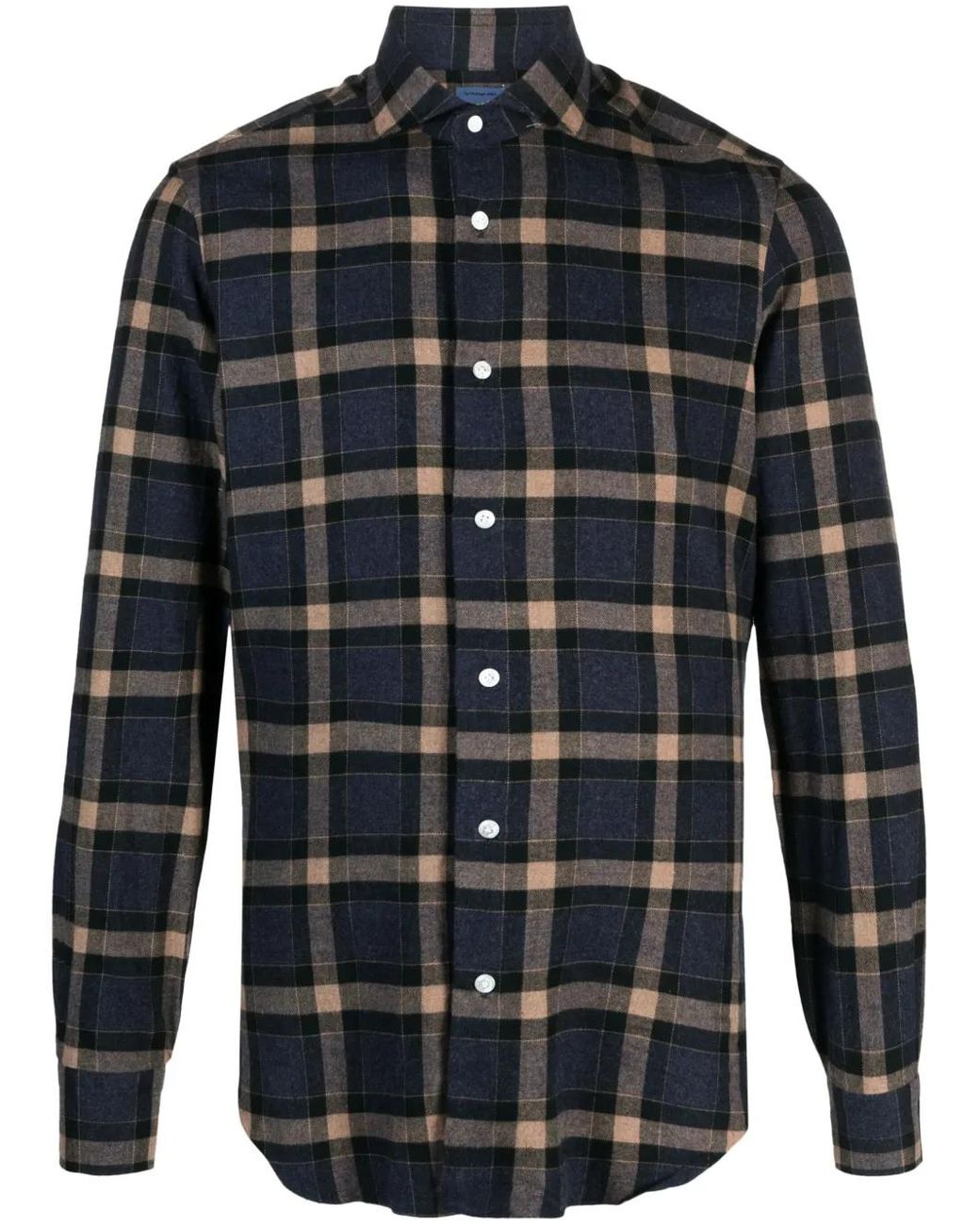 Barba Napoli Blue Checked Long-Sleeve Cotton Shirt for men