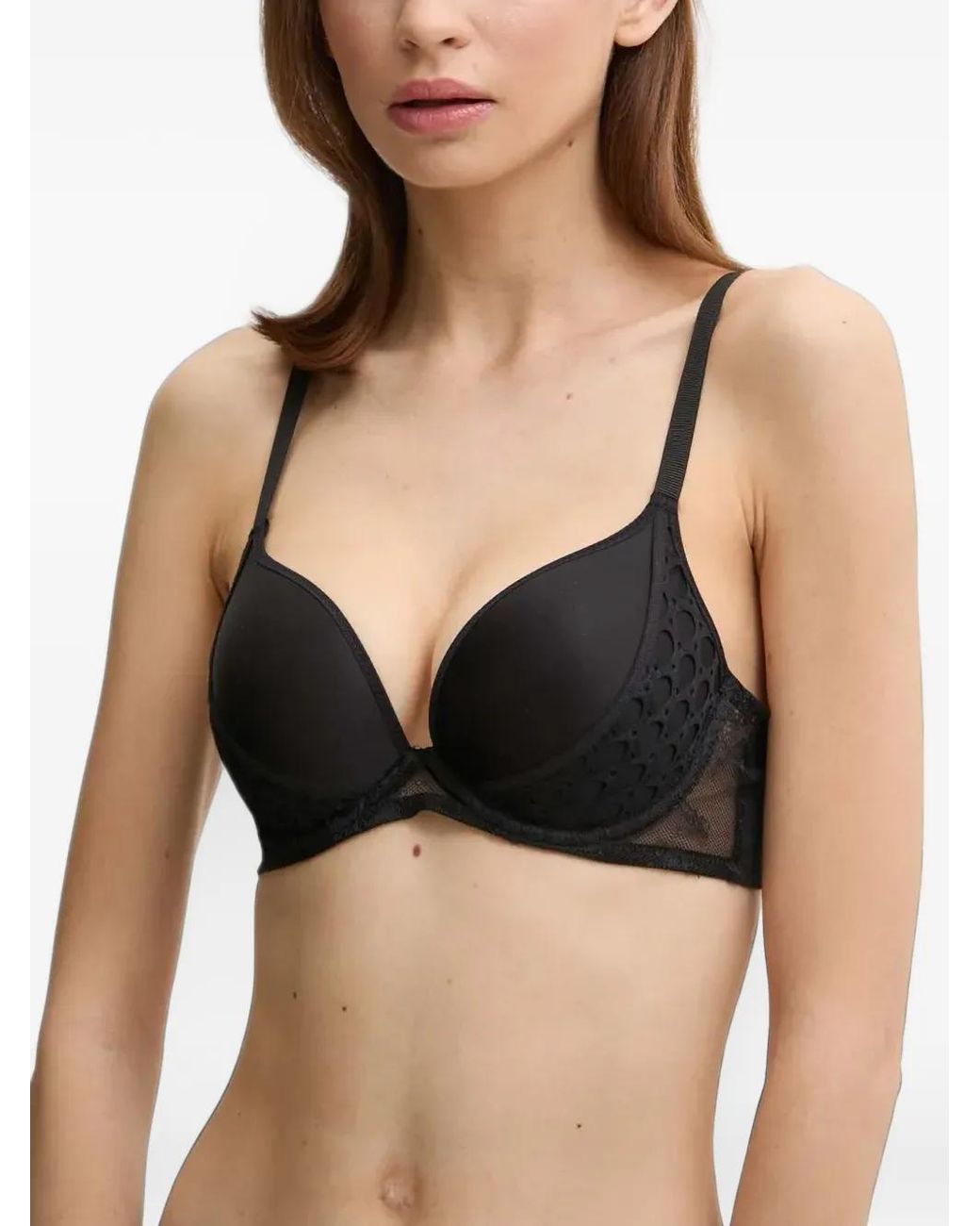 Chantelle Black Lace-Trim Push-Up Bra