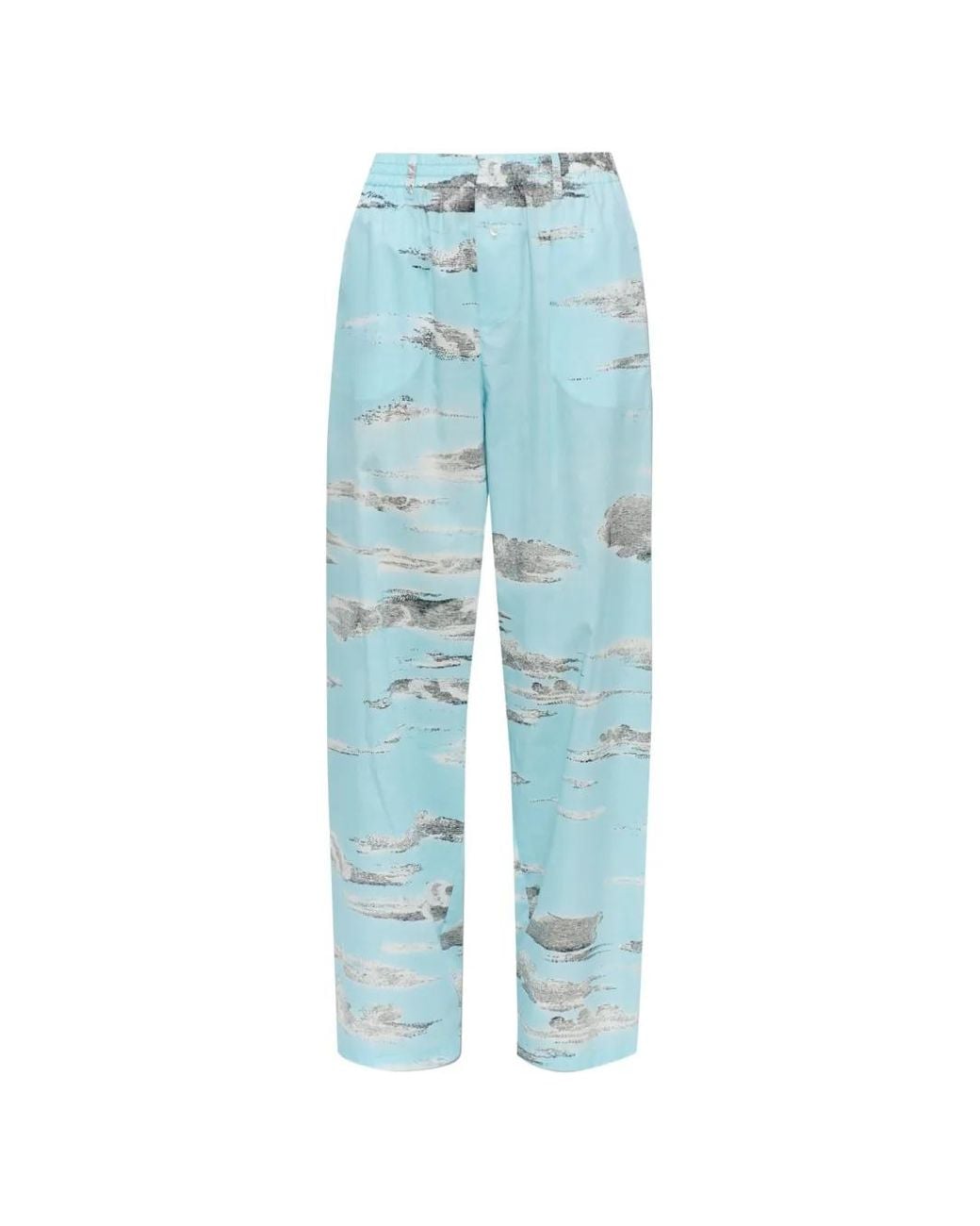 Moschino Blue Cotton Trousers With Print