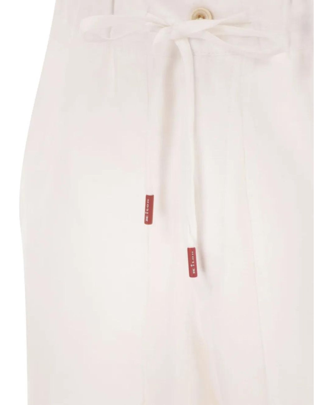 Kiton White Drawstring Linen Trousers for men