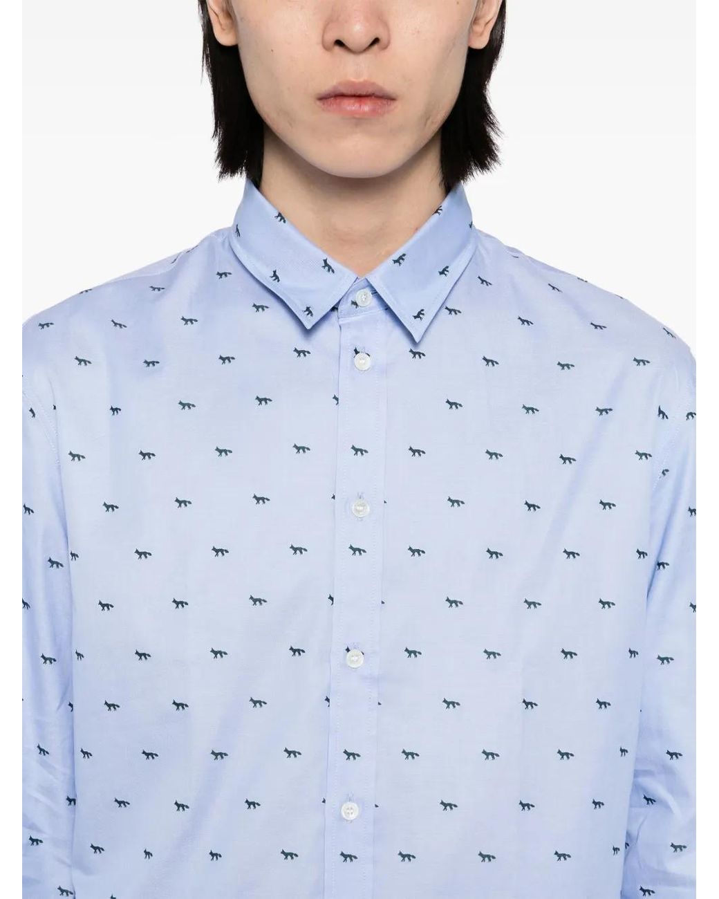 Maison Kitsuné Blue Fox-Print Shirt for men