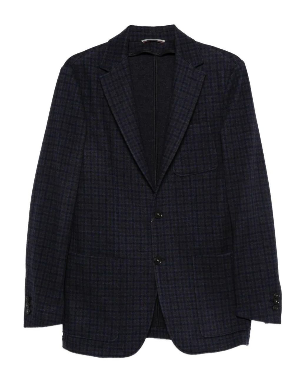 Canali Blue Checked Two-Button Blazer for men