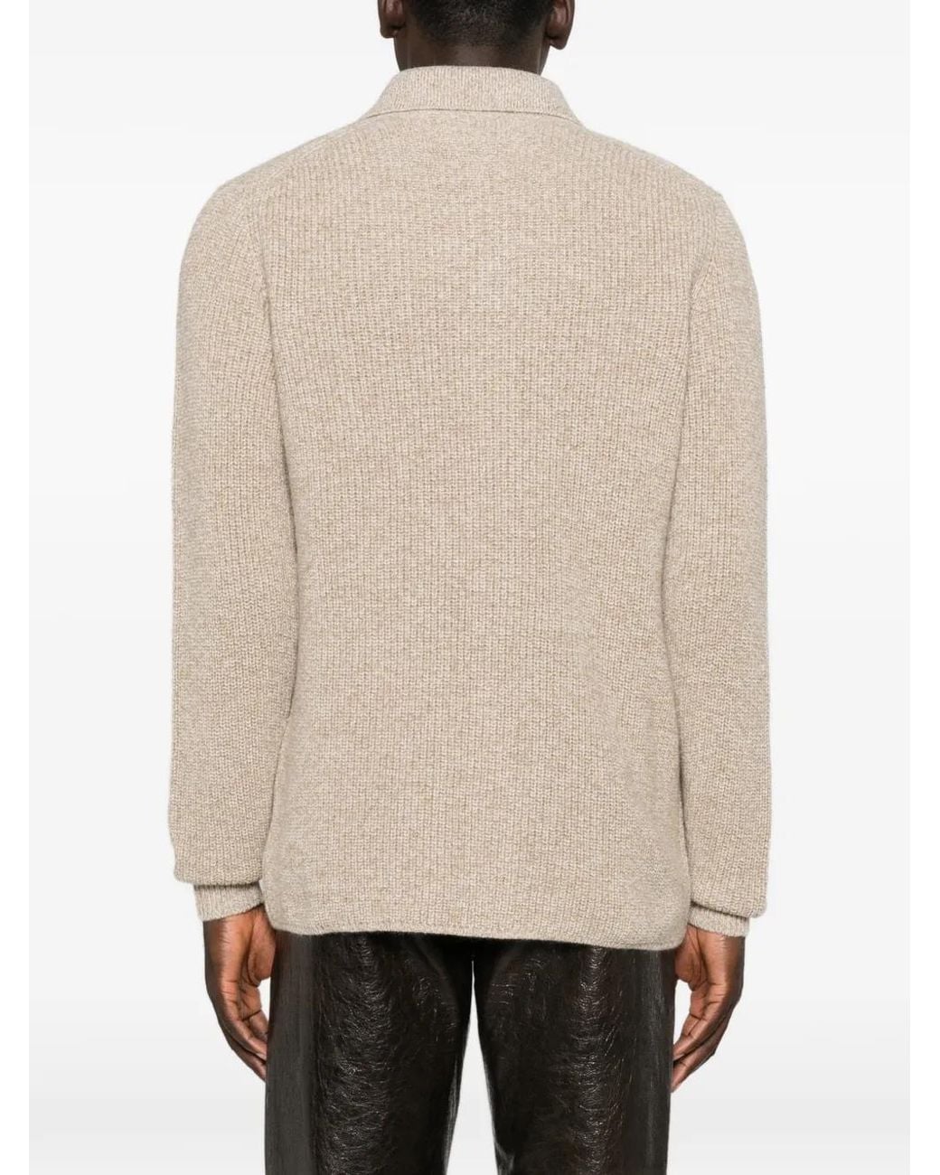FILIPPO DE LAURENTIIS Natural Ribbed-Knit Button-Down Sweater for men