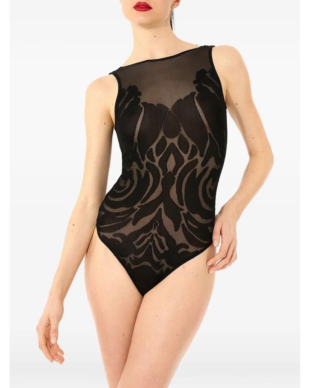 Wolford Black Rose Shadow Sleeveless Bodysuit