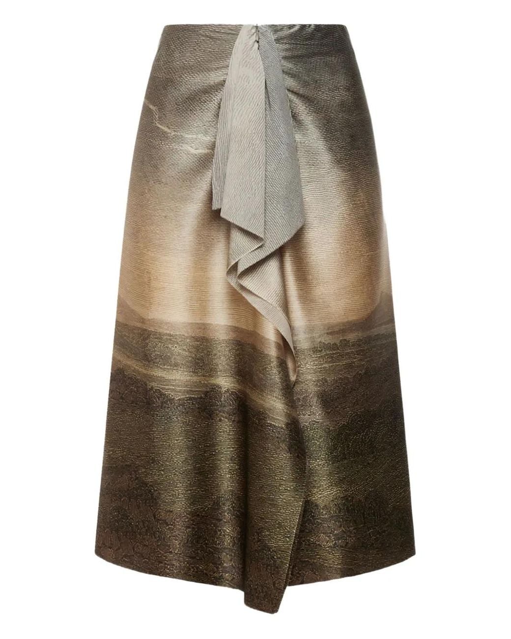 Pierre Louis Mascia Green Ruffle-Detail Midi Skirt