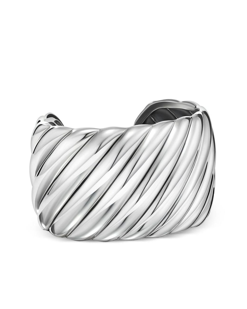 David Yurman Sterling Silver Sculpted Cable Cuff Bracelet in White | Lyst UK