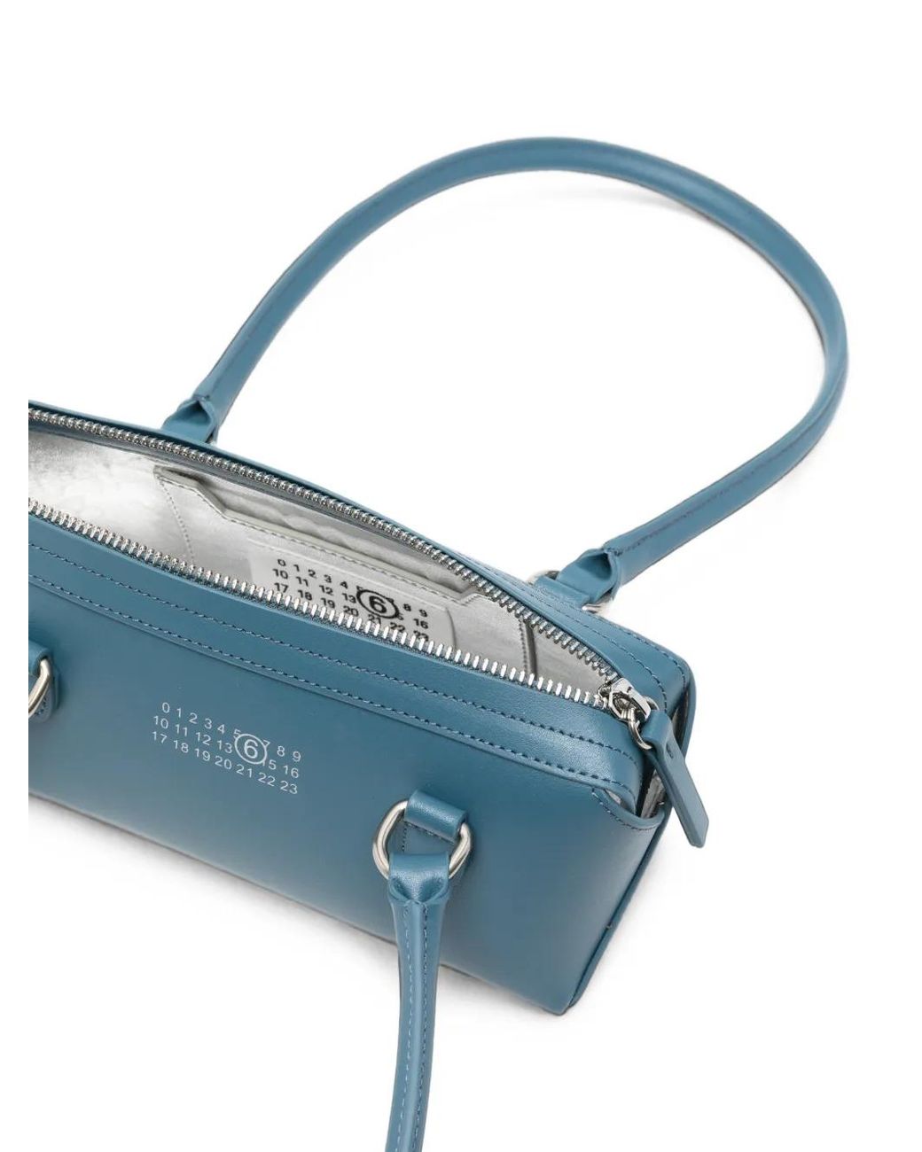 MM6 by Maison Margiela Blue Mini Bauletto Logo-Print Leather Shoulder Bag
