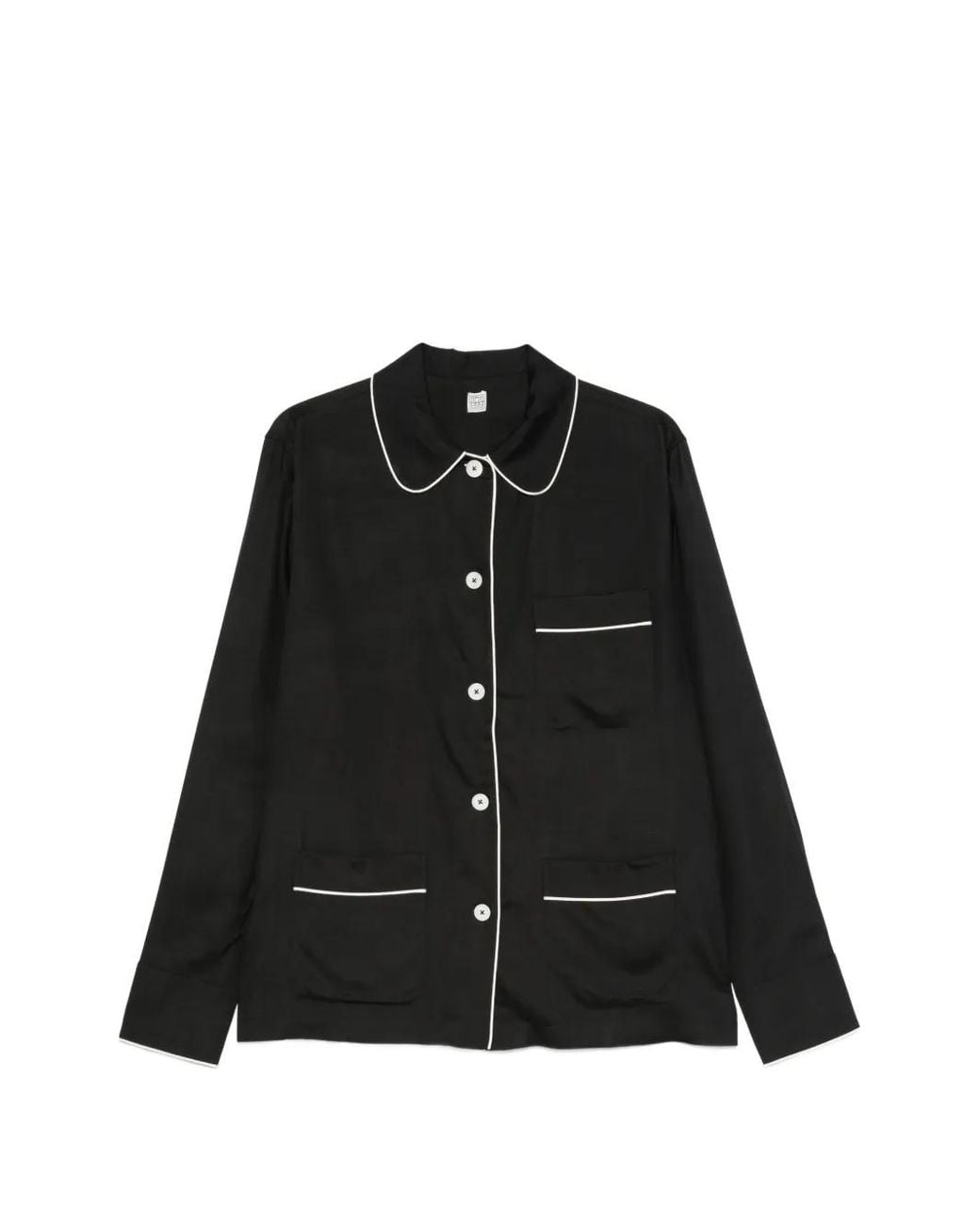 Totême Black Piped-Trim Pajama Shirt