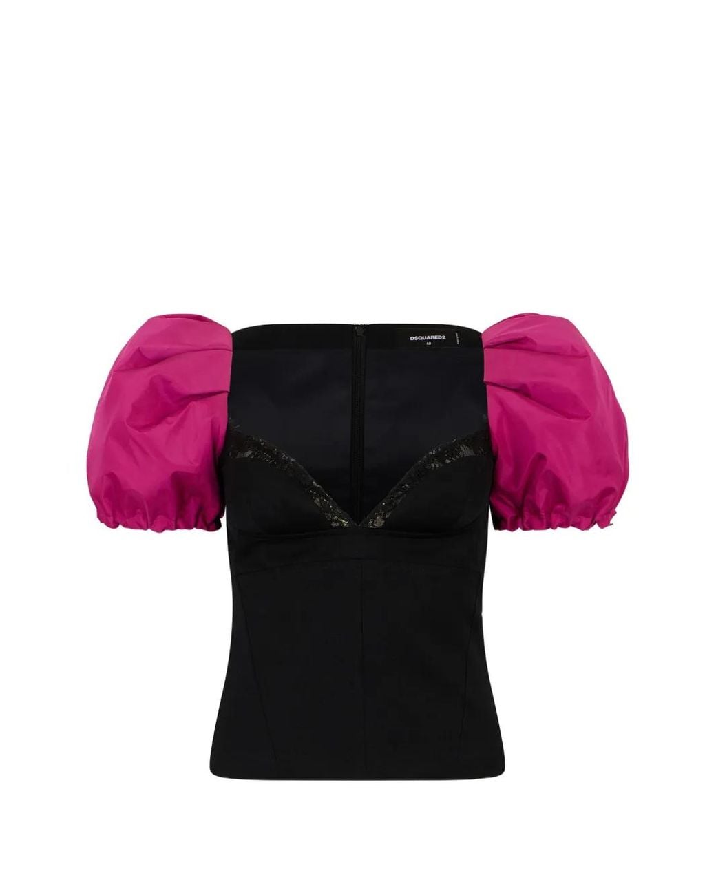 DSquared² Red Snow-Tech Puff-Sleeve Top