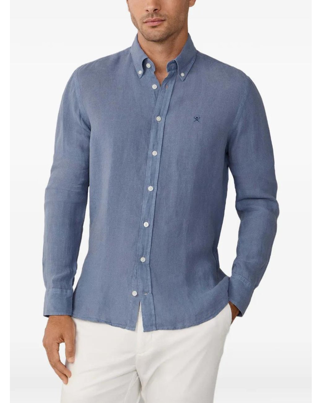 Hackett Blue Brompton Button-Down Linen Shirt for men