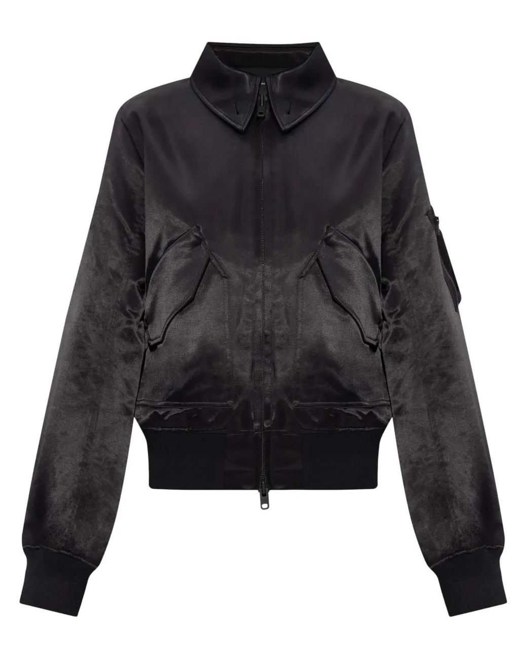 Y-3 Black Satin Zip-Up Bomber Jacket