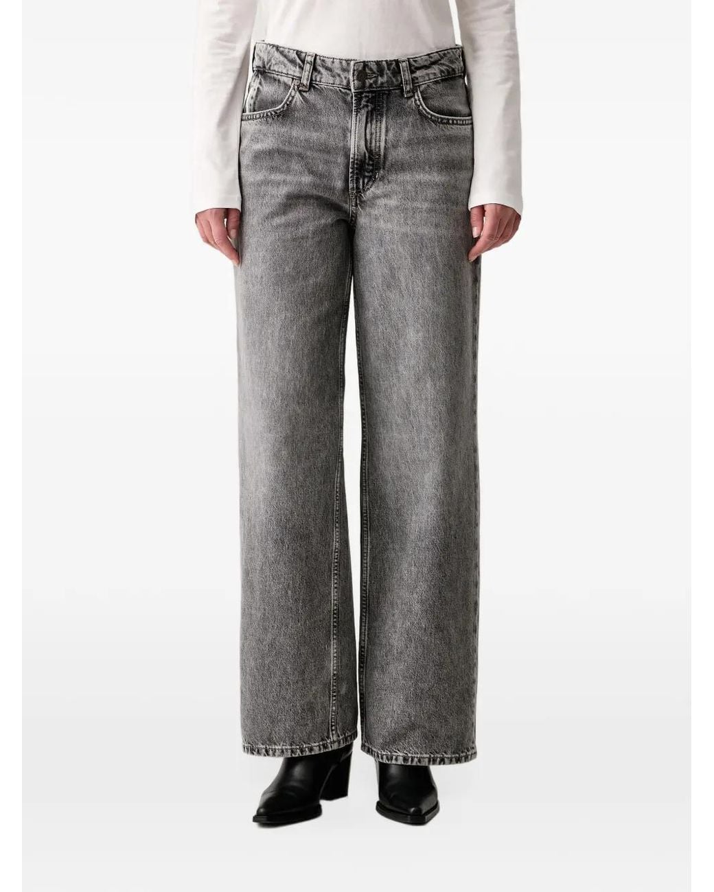 Marc O' Polo Gray Acid-Wash Wide-Leg Jeans