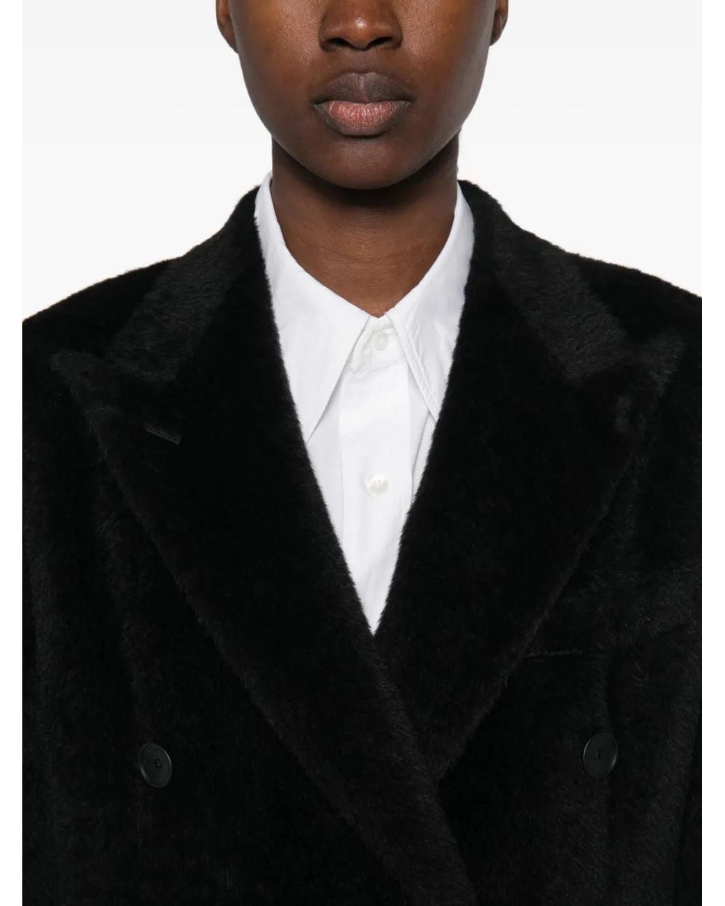 Tagliatore Black Double-Breasted Alpaca-Blend Coat