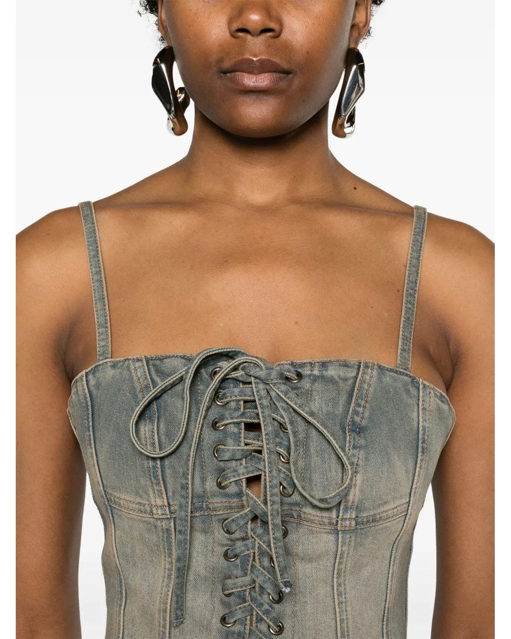 M I S B H V Gray Lara Denim Corset Top