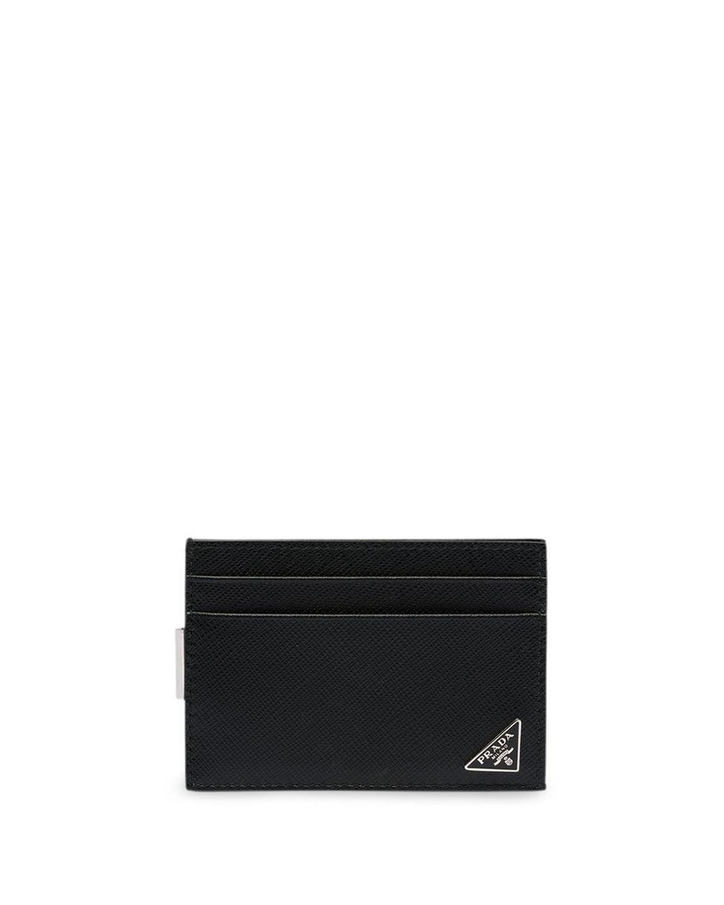 Prada Leather Saffiano Triangle Card Case With Money Clip in Black for Men  - Save 42% | Lyst UK