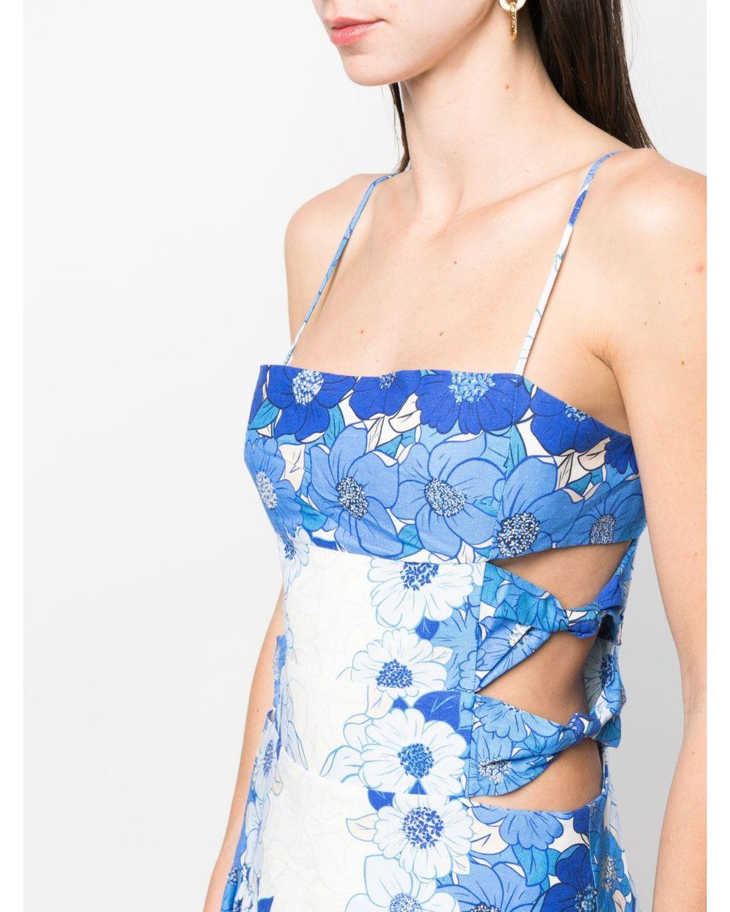 FARM Rio Floral-print Cut-out Dress in Blue