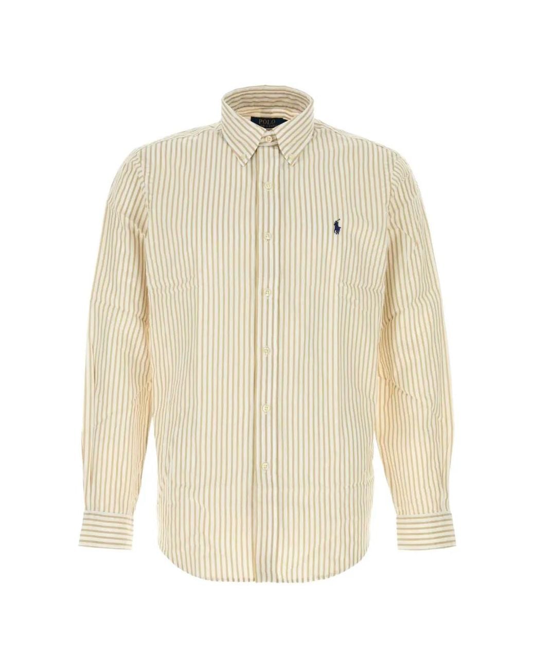 Polo Ralph Lauren White Embroidered-Logo Vertical-Stripe Cotton Shirt for men