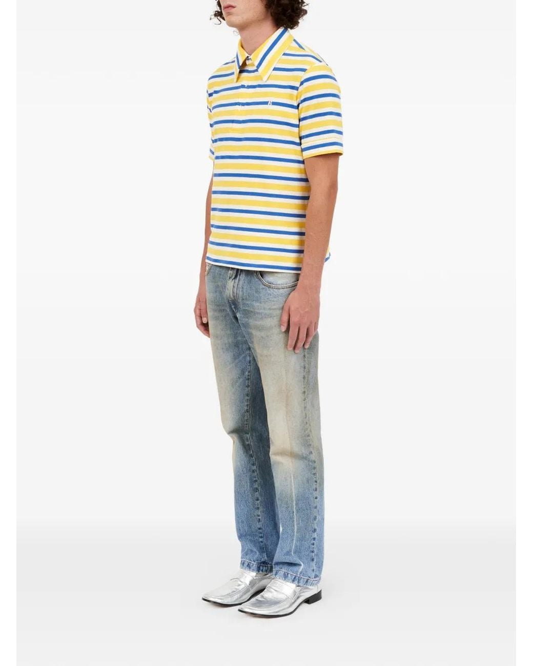 MM6 by Maison Margiela Yellow Striped Short-Sleeve Polo Shirt for men