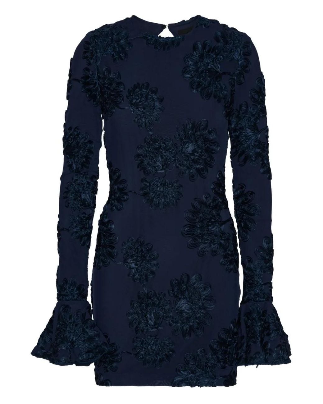 ROTATE BIRGER CHRISTENSEN Blue Fitted Mini Dress With Floral Appliqués And Keyhole Back