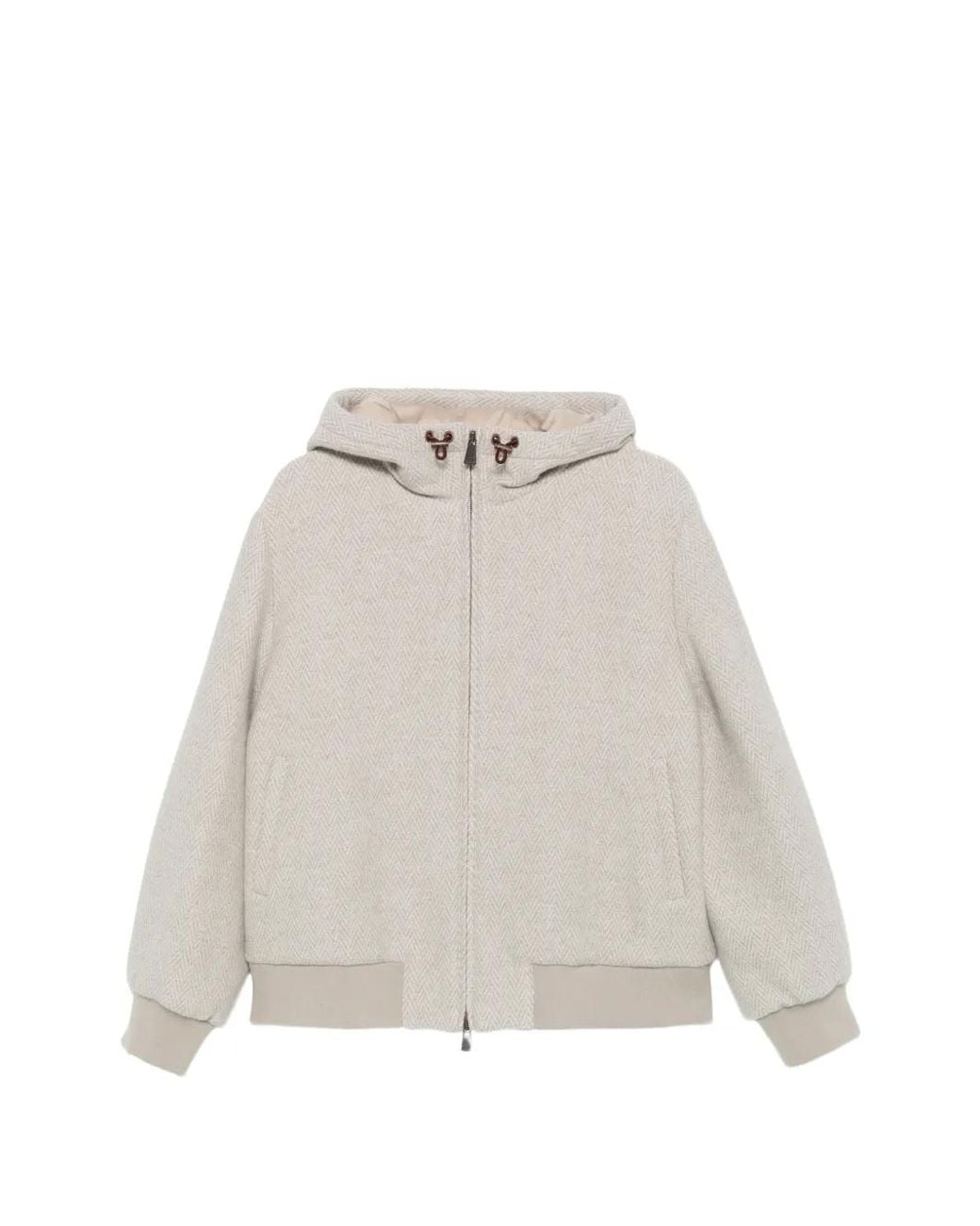 Colombo White Herringbone-Pattern Hooded Jacket