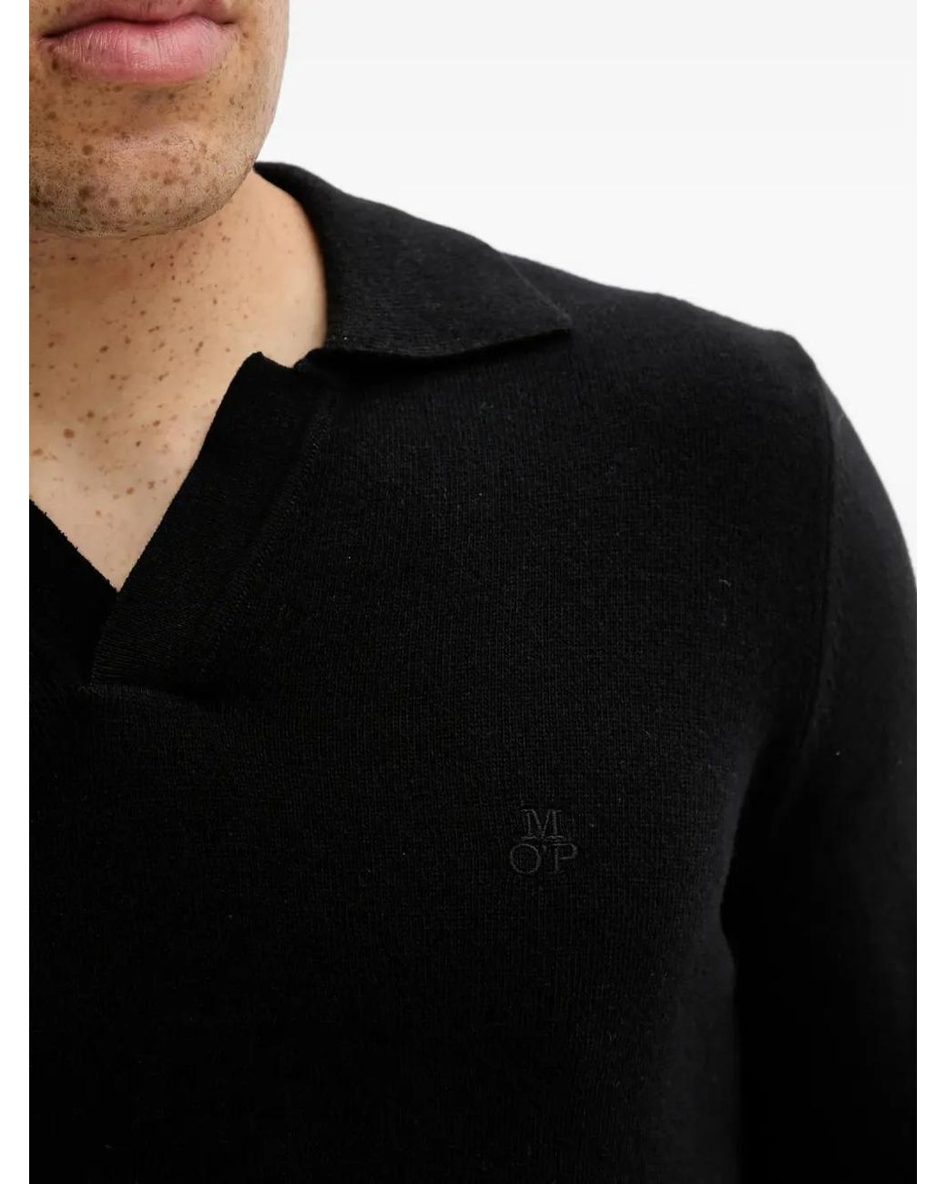 Marc O' Polo Black V-Neck Logo Sweater for men