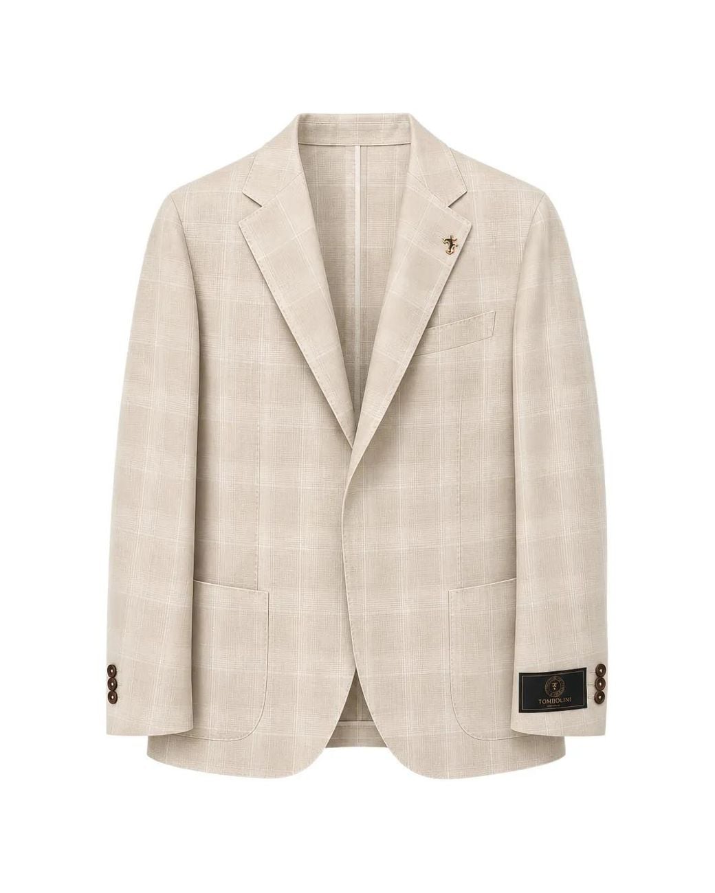 Tombolini Natural Check-Pattern Notched-Lapels Blazer for men