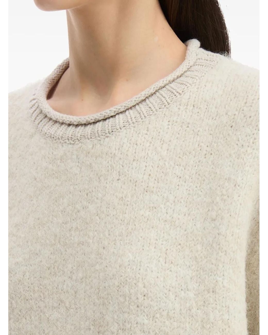 Izzue White Ribbed-Cuff Crew-Neck Sweater