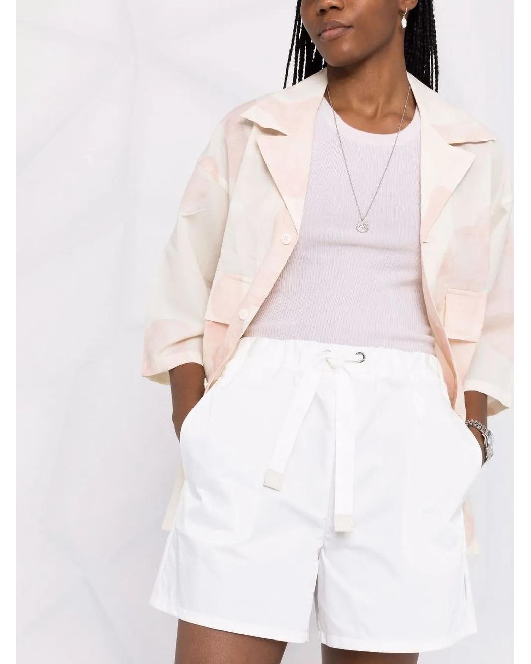 Moncler White High-Waisted Drawstring Shorts