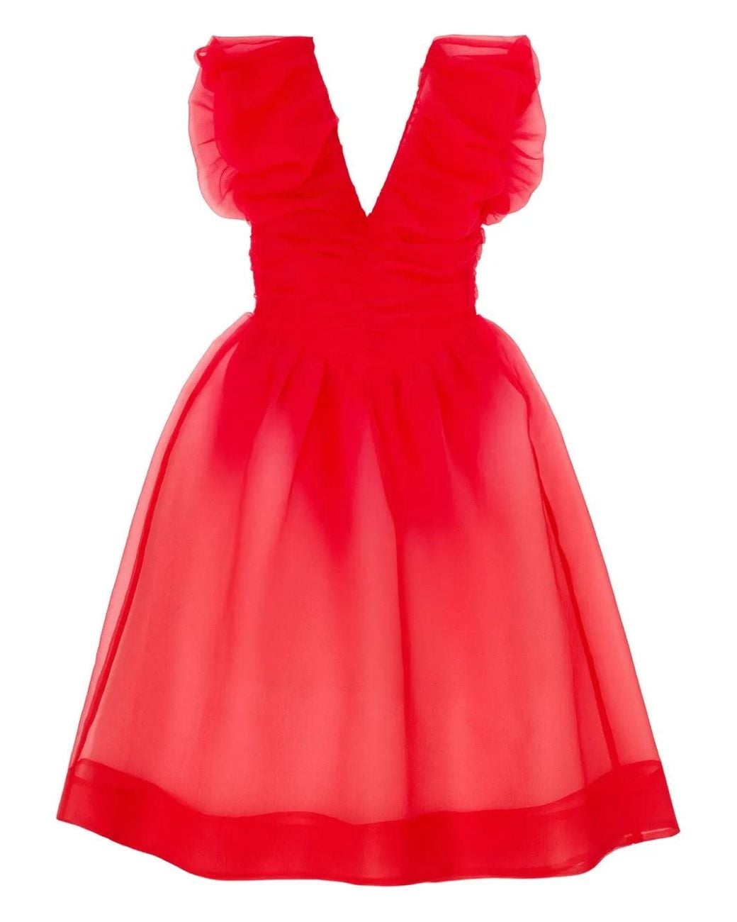 Ganni Red Organza Ruched Dress