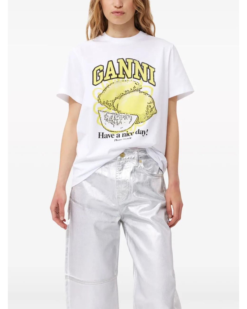 Ganni White Relaxed Lemon T-shirt.
