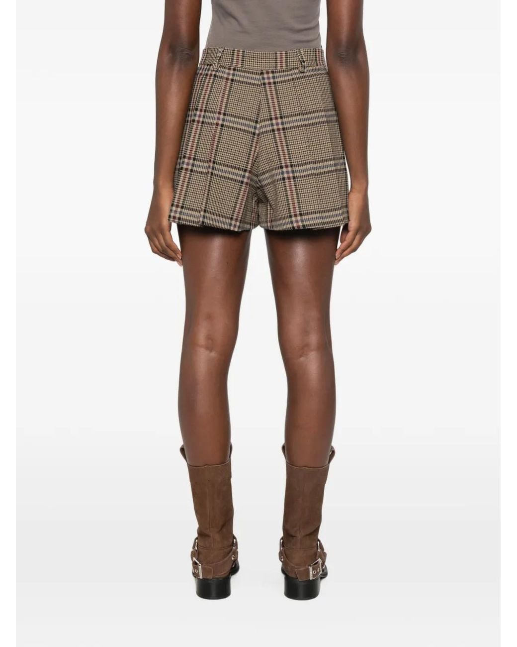 Dixie Brown Check Pleated Shorts