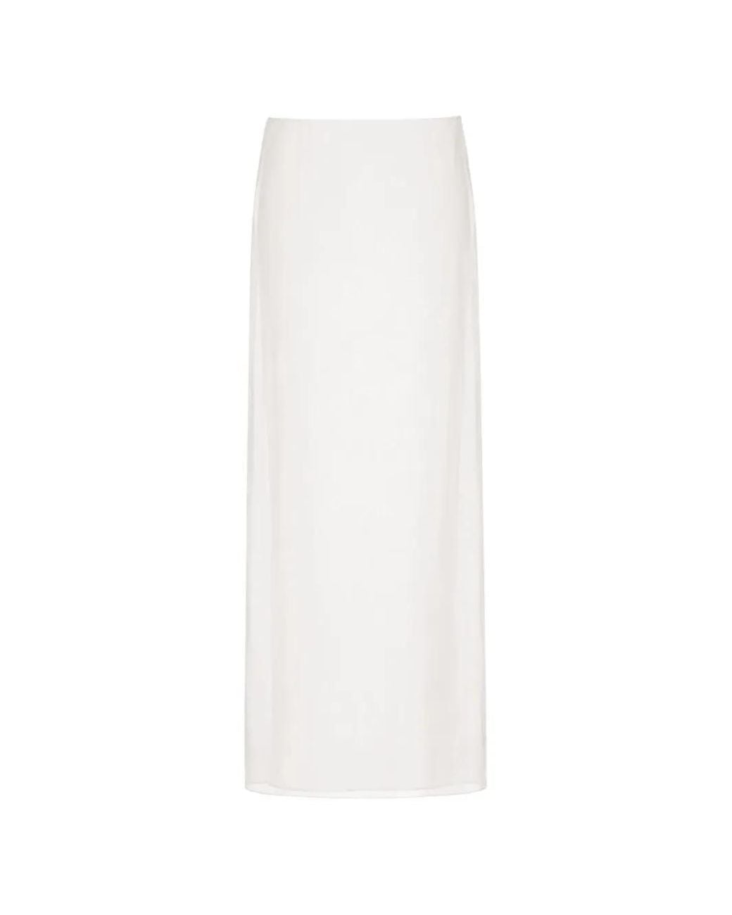 TANIA ORELLANA White Oriental Straight-Cut Maxi Skirt