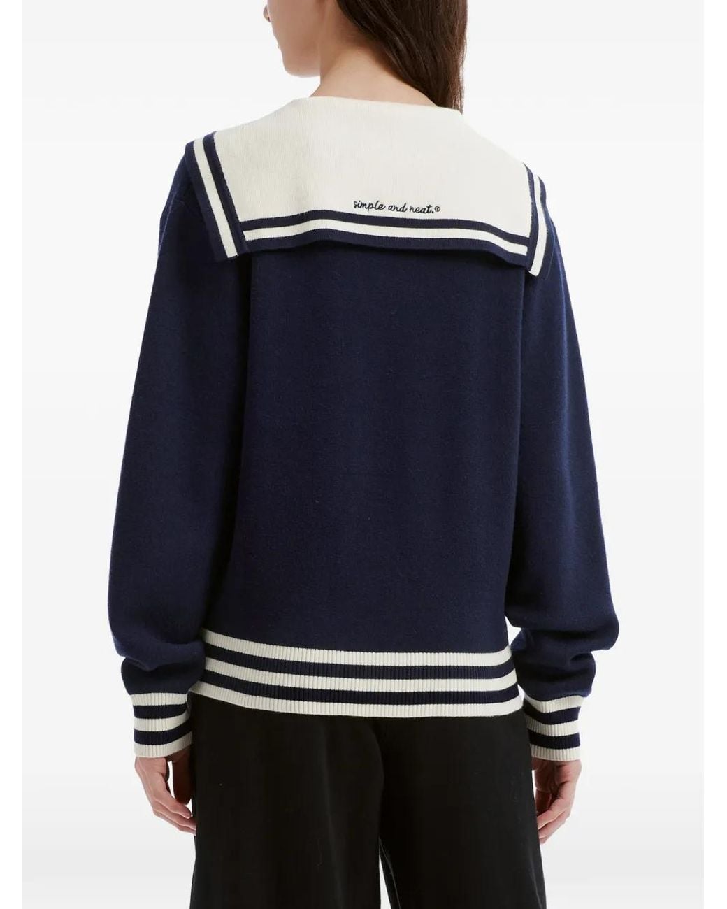 Chocoolate Blue Sailor-Collar Patch-Detail Sweater