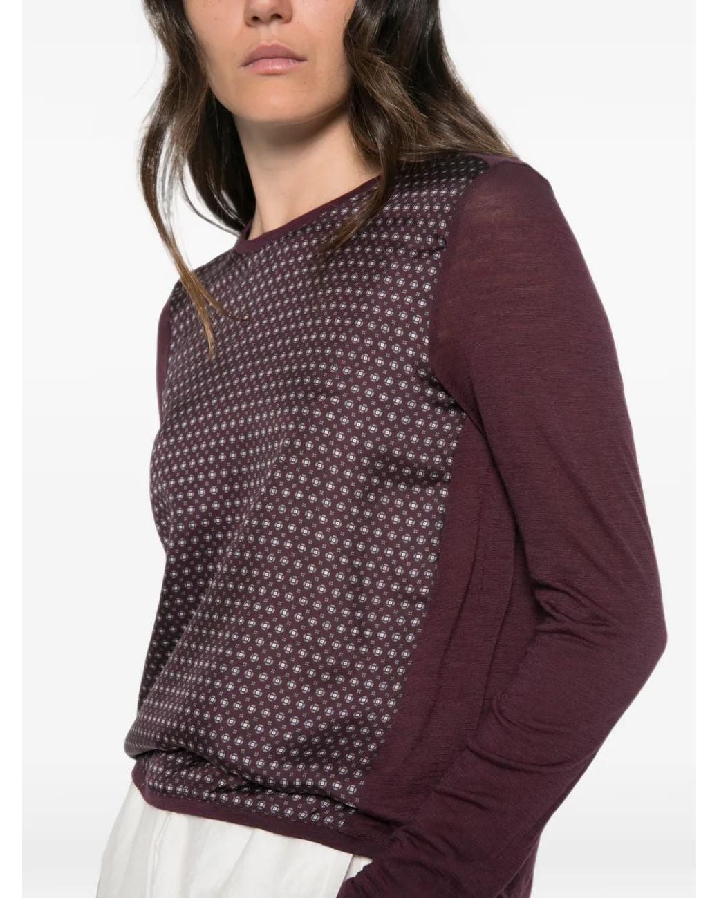 Whyci Purple Geometric-Print Long-Sleeve T-Shirt