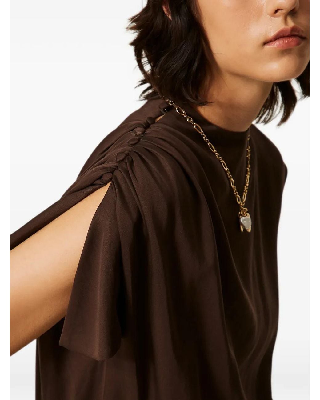 Twinset Brown Satin Midi Dress