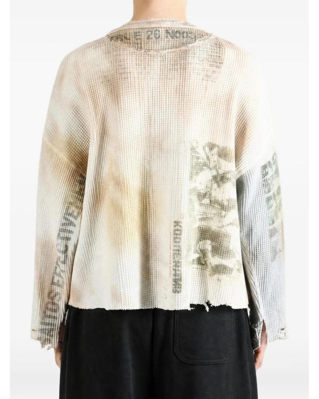 SAITOS Natural Distressed Graphic-Print Sweatshirt