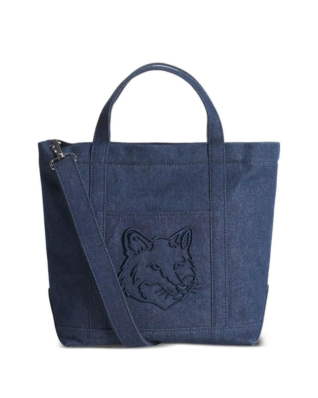 Maison Kitsuné Blue Small Fox Head Tote Bag