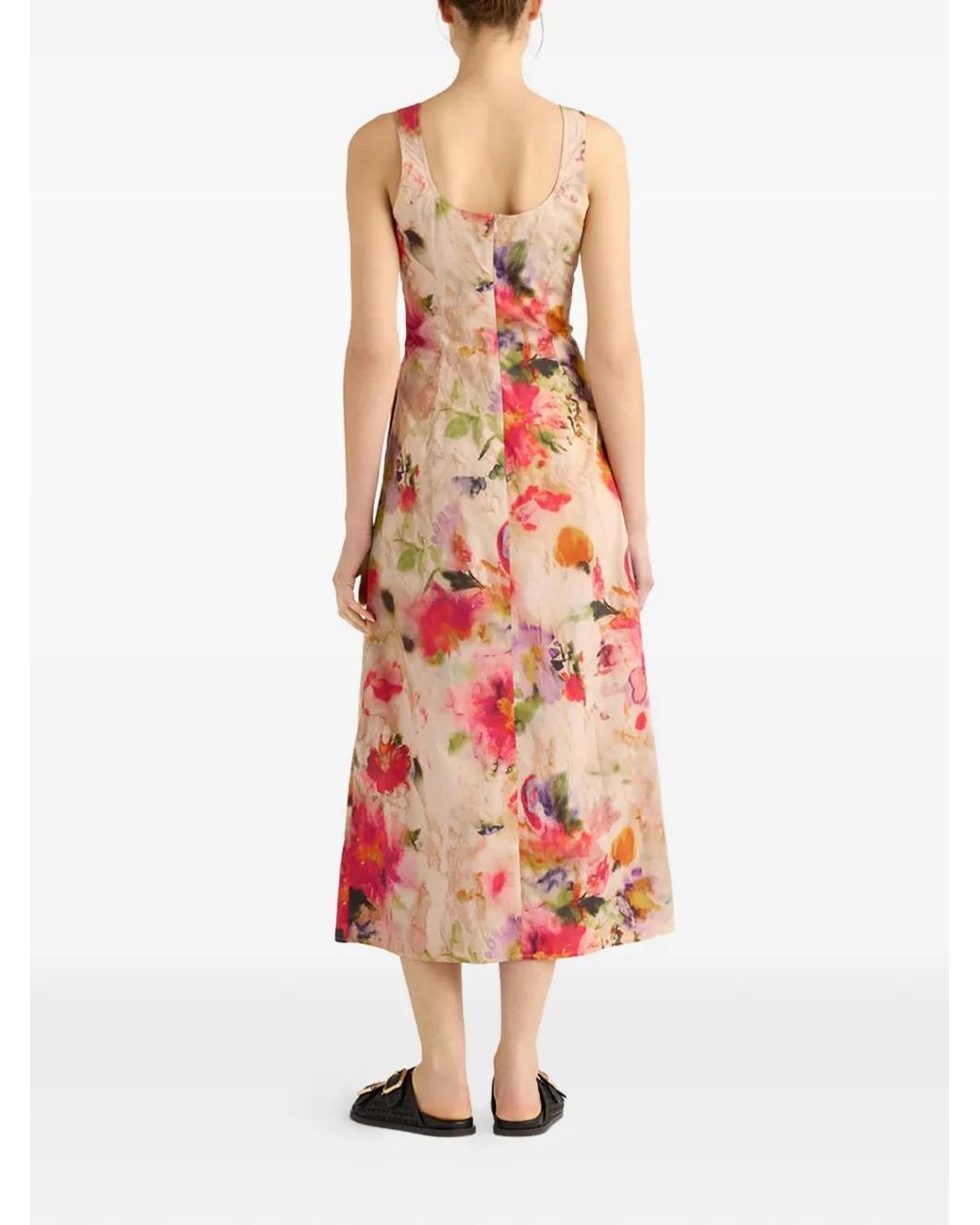 Momoní White Shue Midi Printed Pleated Dress