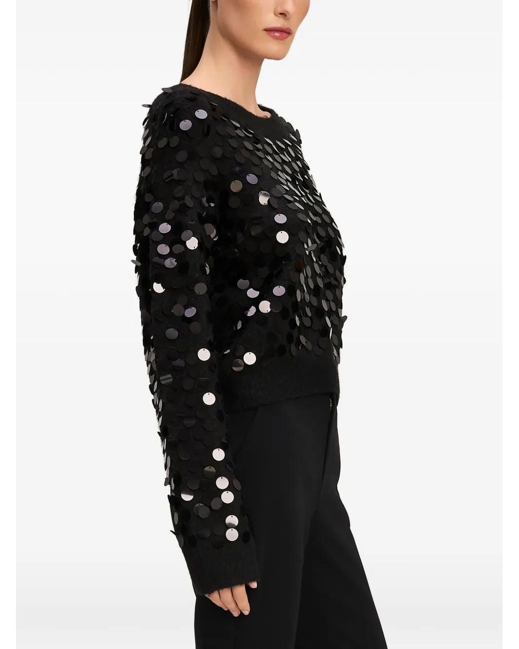 Cinq À Sept Black Briana Paillette-Embellished Sweater